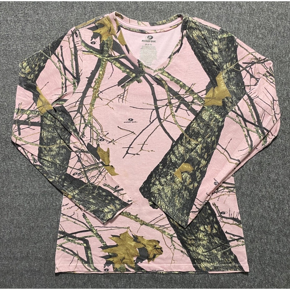 MOSSY OAK Women's  Long Sleeve Pink Camo V-Neck T-Shirt Size M-8/10